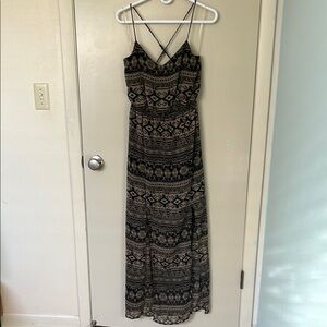 Black and Cream Patterned Maxi Dress